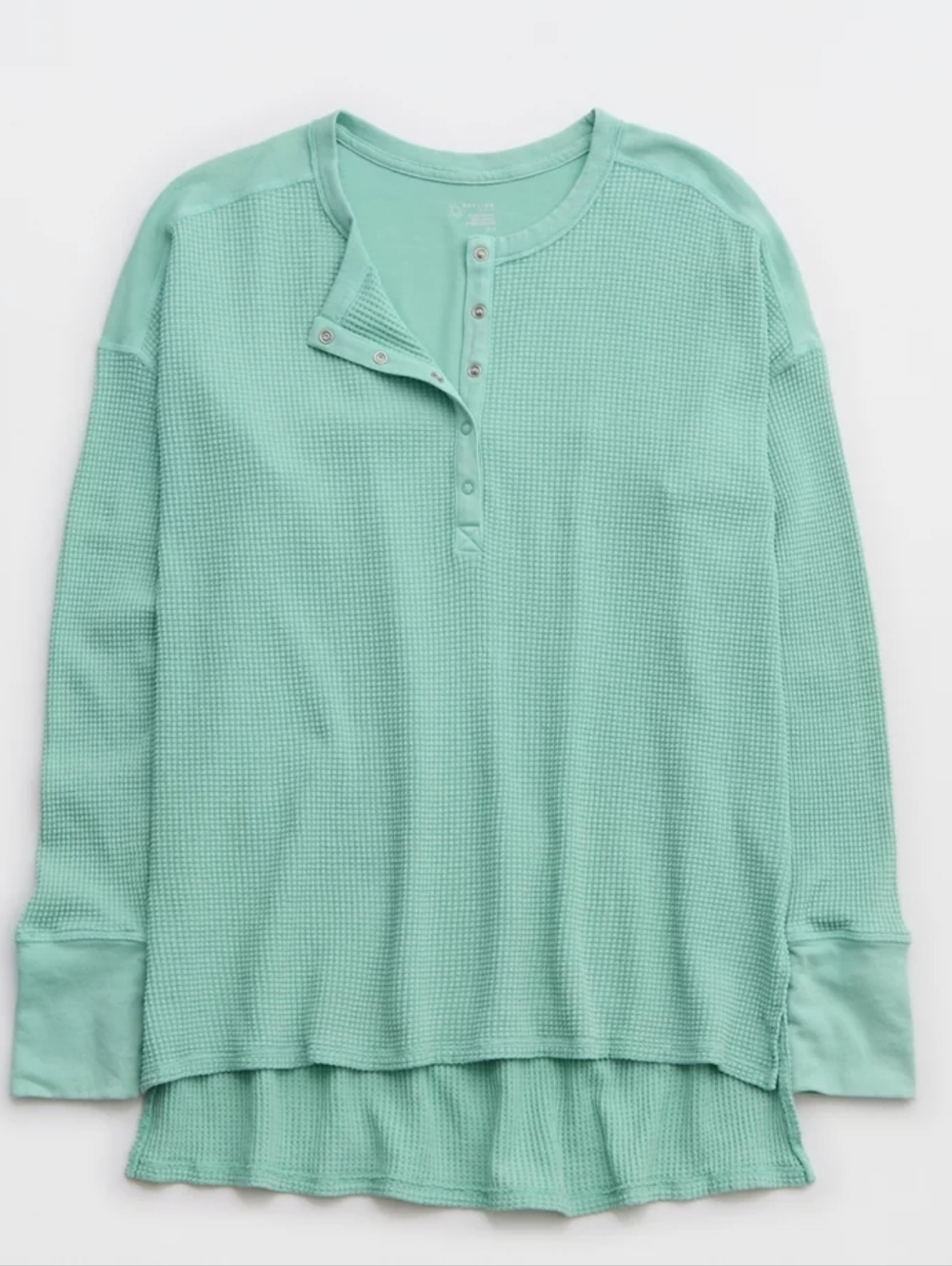 OFFLINE By Aerie Wow! Waffle Henley XL Mint Hi-Low Long Sleeve Top Thumbholes